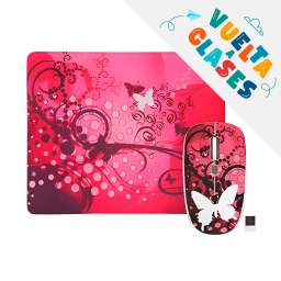 PROMO VUELTA A CLASES Combo Mouse + Mouse Pad JETION JT-DMS046 | Dise�o Mariposa Rosado